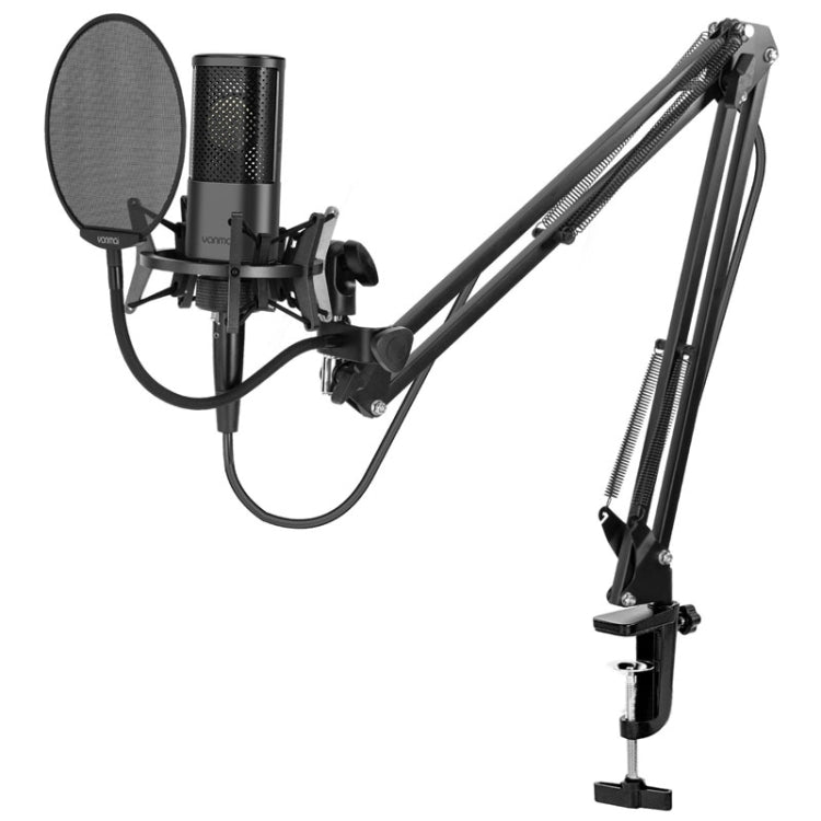 Yanmai X2 Juego de micrófono de grabación capacitivo con puntero cardioide y reducción activa de ruido con red de soplado, soporte voladizo y cable de interfaz de 1,7 m y 3,5 mm, X2