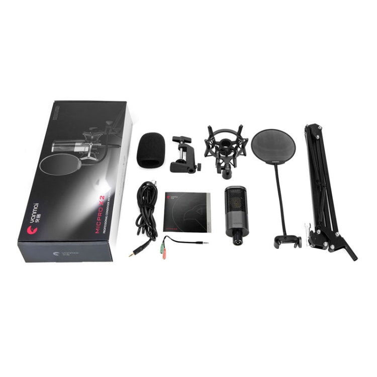 Yanmai X2 Juego de micrófono de grabación capacitivo con puntero cardioide y reducción activa de ruido con red de soplado, soporte voladizo y cable de interfaz de 1,7 m y 3,5 mm, X2