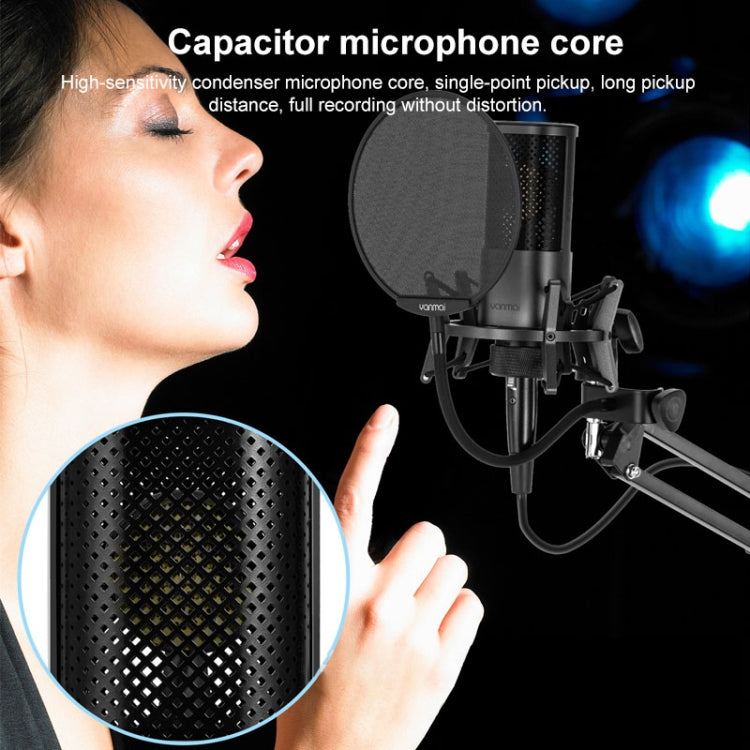 Yanmai X2 Juego de micrófono de grabación capacitivo con puntero cardioide y reducción activa de ruido con red de soplado, soporte voladizo y cable de interfaz de 1,7 m y 3,5 mm, X2