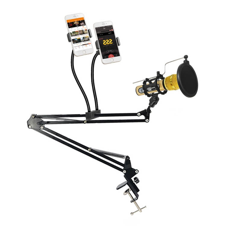 Soporte Dual para teléfono móvil K Song, micrófono perezoso multifuncional con dirección de 360 grados, soporte para transmisión en vivo, Dual Mobile Phone