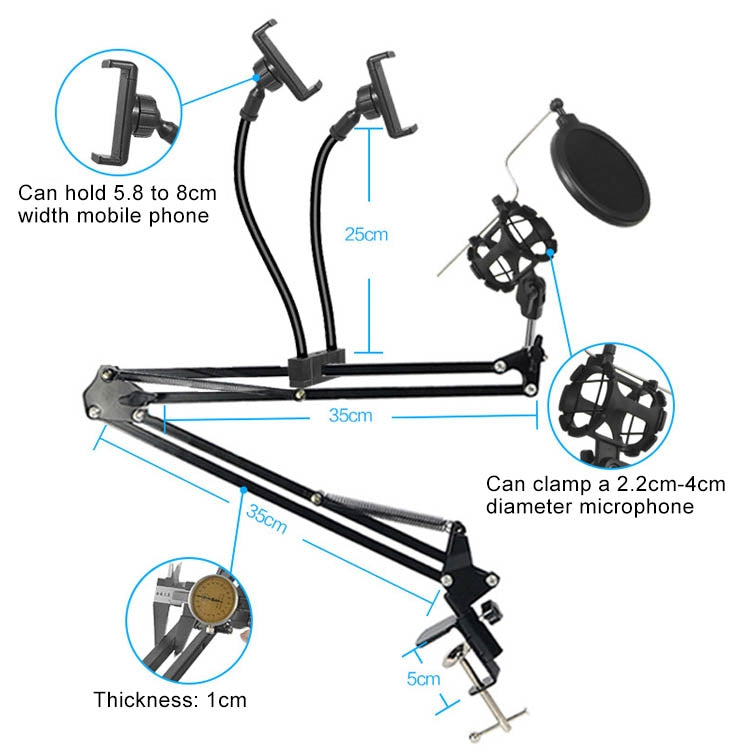 Soporte Dual para teléfono móvil K Song, micrófono perezoso multifuncional con dirección de 360 grados, soporte para transmisión en vivo, Dual Mobile Phone