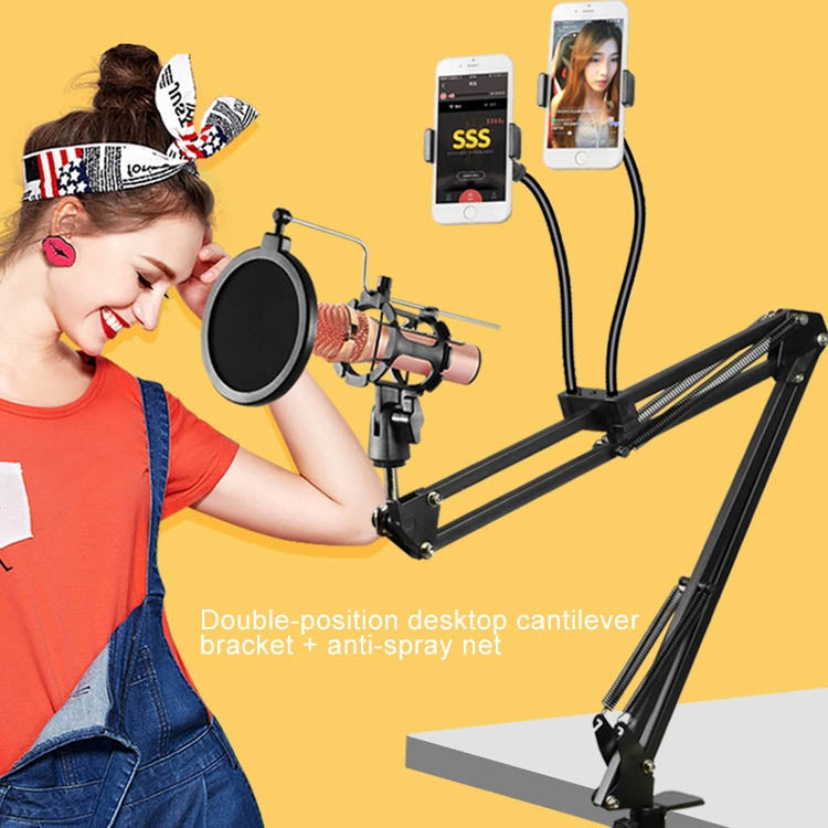 Soporte Dual para teléfono móvil K Song, micrófono perezoso multifuncional con dirección de 360 grados, soporte para transmisión en vivo, Dual Mobile Phone