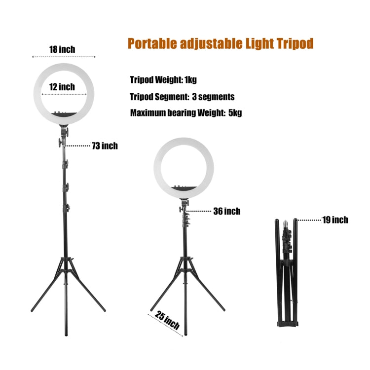MANTOO RL-18 II 100-240V 55W 18 pulgadas Luz de relleno de anillo regulable de dos colores con trípode, 18 inch