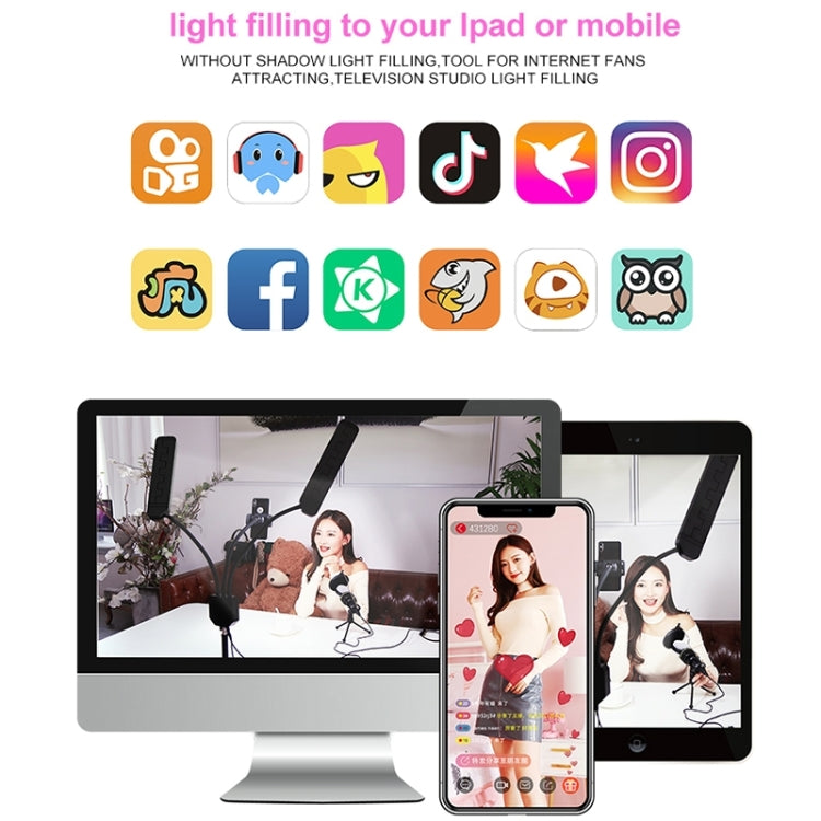 Luz de relleno de brazos dobles de brillo ajustable tricolor portátil RK39 con clip para teléfono