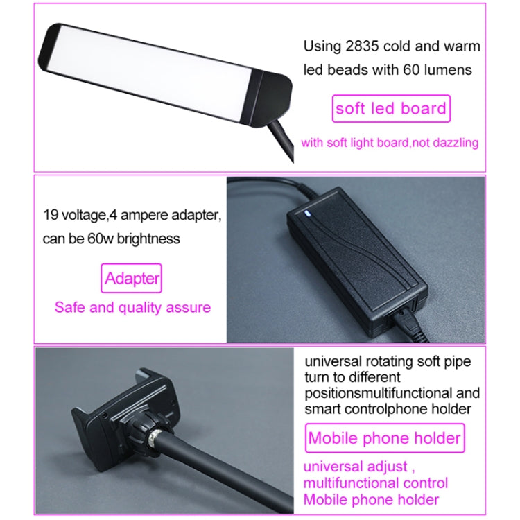Luz de relleno de brazos dobles de brillo ajustable tricolor portátil RK39 con clip para teléfono