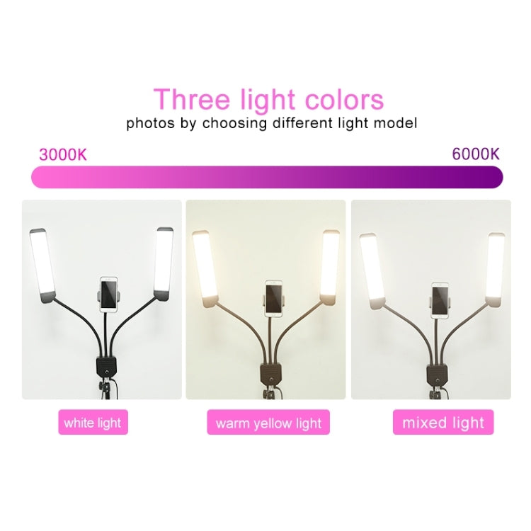 Luz de relleno de brazos dobles de brillo ajustable tricolor portátil RK39 con clip para teléfono