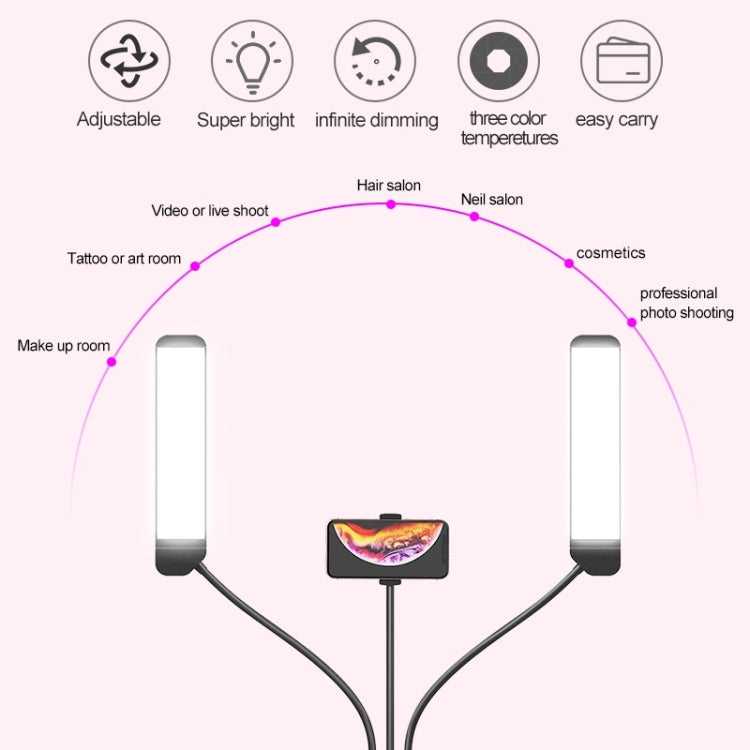 Luz de relleno de brazos dobles de brillo ajustable tricolor portátil RK39 con clip para teléfono