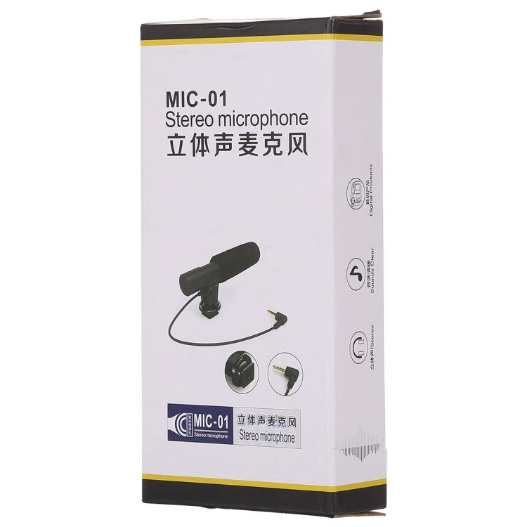 MIC-02 Micrófono estéreo claro con sonido de frecuencia de 30-18000 Hz para teléfono inteligente, longitud del cable: 28 cm