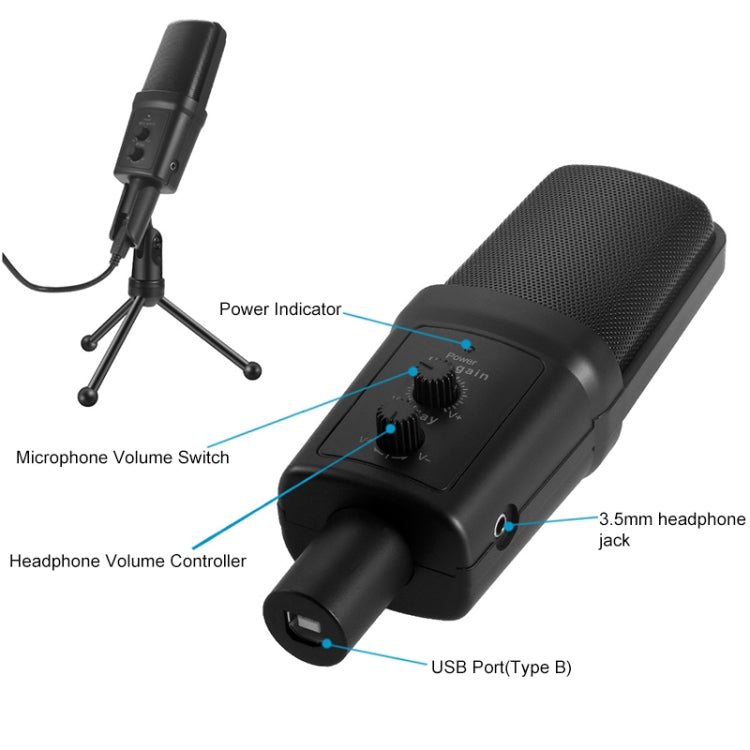 Micrófono de grabación de sonido de condensador profesional Yanmai SF-970 con soporte para trípode y cable USB, longitud del cable: 1,8 m