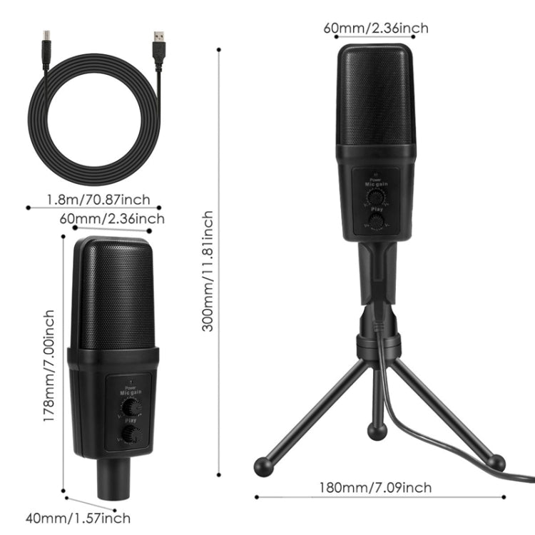 Micrófono de grabación de sonido de condensador profesional Yanmai SF-970 con soporte para trípode y cable USB, longitud del cable: 1,8 m