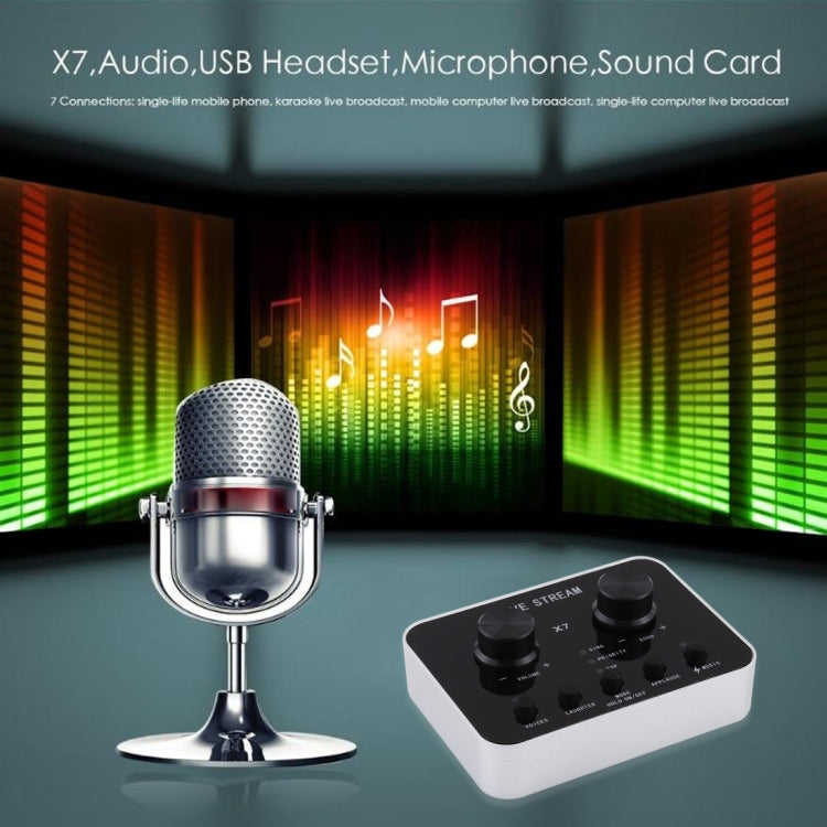 X7 Transmisión en vivo Audio USB Auriculares Micrófono Webcast Entretenimiento Streamer Tarjeta de sonido para teléfono, computadora PC