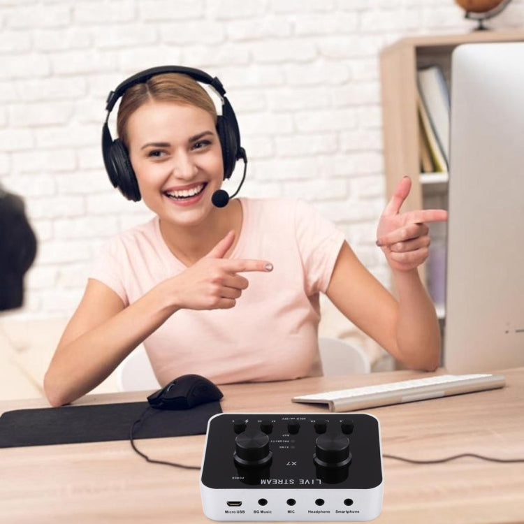 X7 Transmisión en vivo Audio USB Auriculares Micrófono Webcast Entretenimiento Streamer Tarjeta de sonido para teléfono, computadora PC