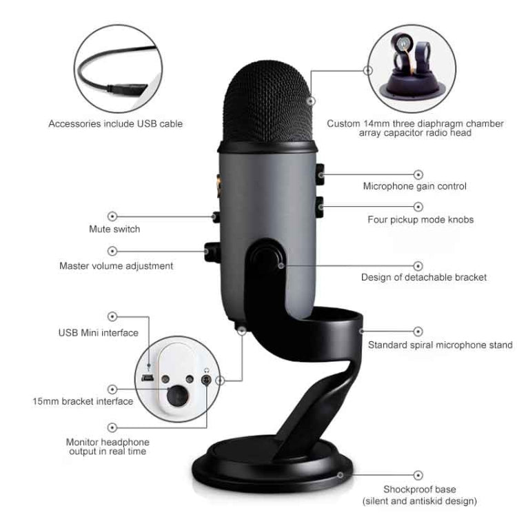 Micrófono de condensador USB Logitech azul Yeti, Blue Yeti(Black), Blue Yeti(Blue), Blue Yeti(Silver)