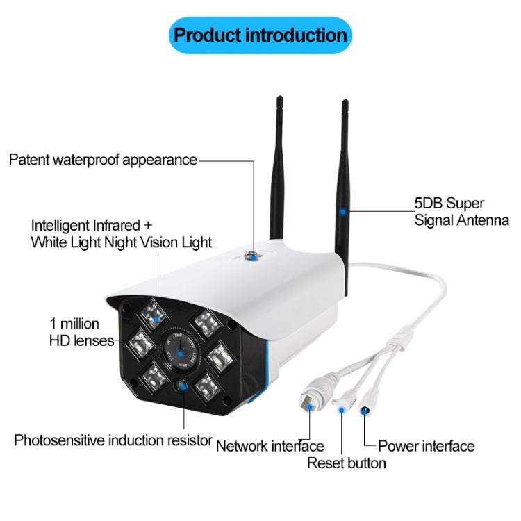 J-06 Cámara IR IP Wifi inalámbrica de 1.0MP para interiores y exteriores, compatible con visión nocturna por infrarrojos / detección de movimiento / tarjeta TF (64 GB máx.), Distancia IR: 50 m, J-06