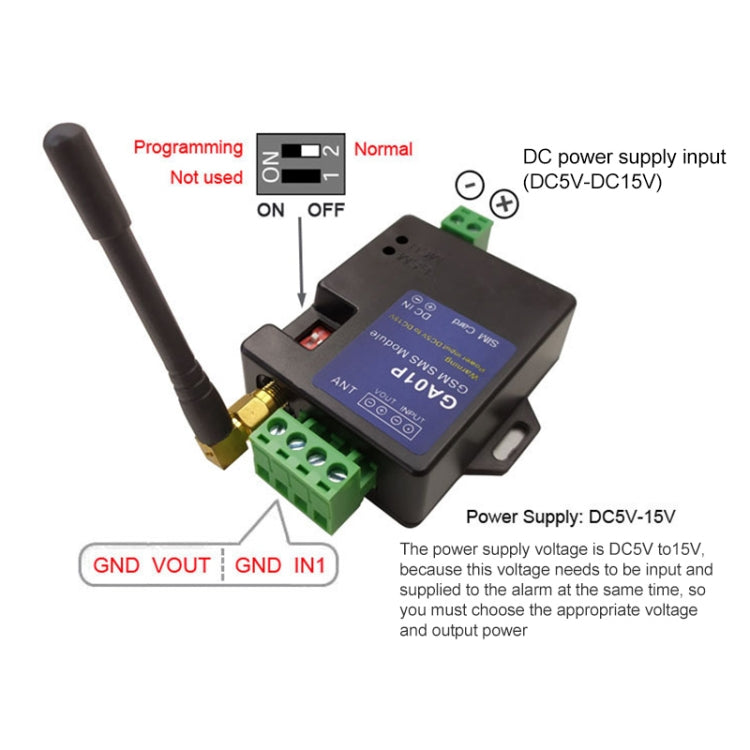 GA01P Mini módulo de alarma de teléfono GSM SMS con apagado inteligente, GA01P