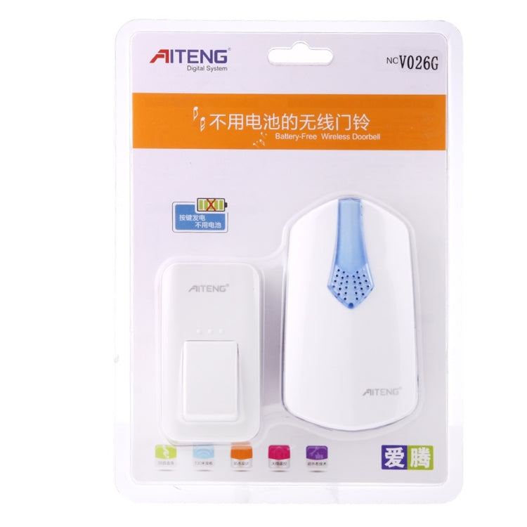 Timbre inalámbrico AITENG V026G Life, resistente al agua, sin batería, 1 receptor + 1 transmisor, distancia del receptor: 130 m, enchufe de EE. UU., V026G