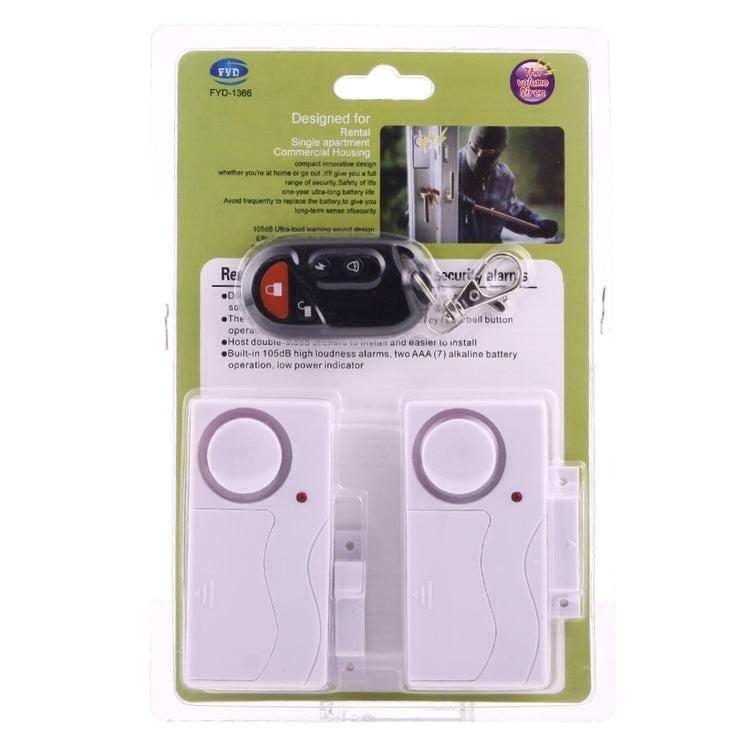 Seguridad para el hogar Control remoto inalámbrico puerta ventana sirena Sensor magnético alarma advertencia, 1 control remoto + 2 sensores magnéticos, FYD-1366