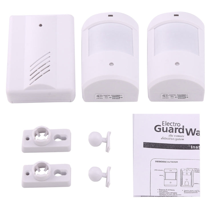 YF-0156 1 a 2 Kit de sistema de detección remota de reloj electroguard inalámbrico de buena seguridad para oficina en casa, 1 receptor + 2 detectores, YF-0156