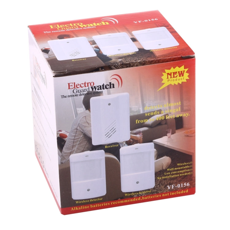 YF-0156 1 a 2 Kit de sistema de detección remota de reloj electroguard inalámbrico de buena seguridad para oficina en casa, 1 receptor + 2 detectores, YF-0156