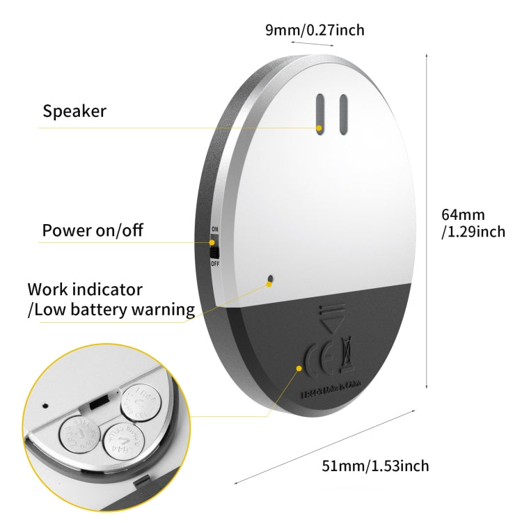 DOBERMAN SE-0106 Alarma de sensor de vibración de detección de alerta de puerta/ventana redonda ultradelgada para seguridad de alarmas del hogar
