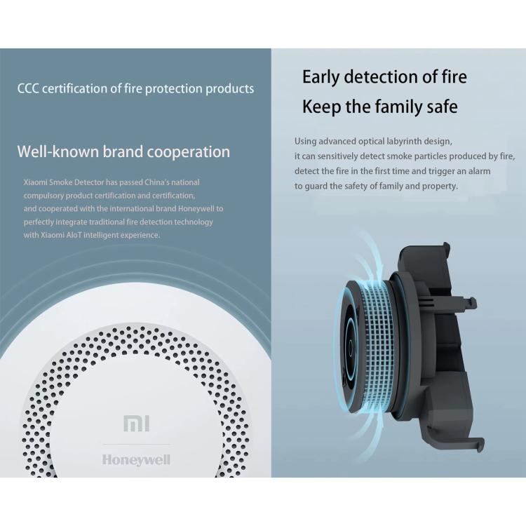 Original Xiaomi Mijia Honeywell alarma de incendio inteligente detector de humo alarma, funciona con puerta de enlace multifuncional (CA1001) Control de aplicación Mihome, APP Control