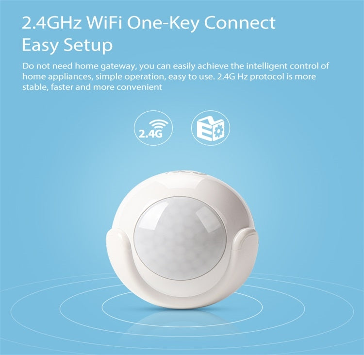 NEO NAS-PD01W Sensor de movimiento inalámbrico WiFi PIR, compatible con sistemas Android/IOS y LED rojo ultrabrillante