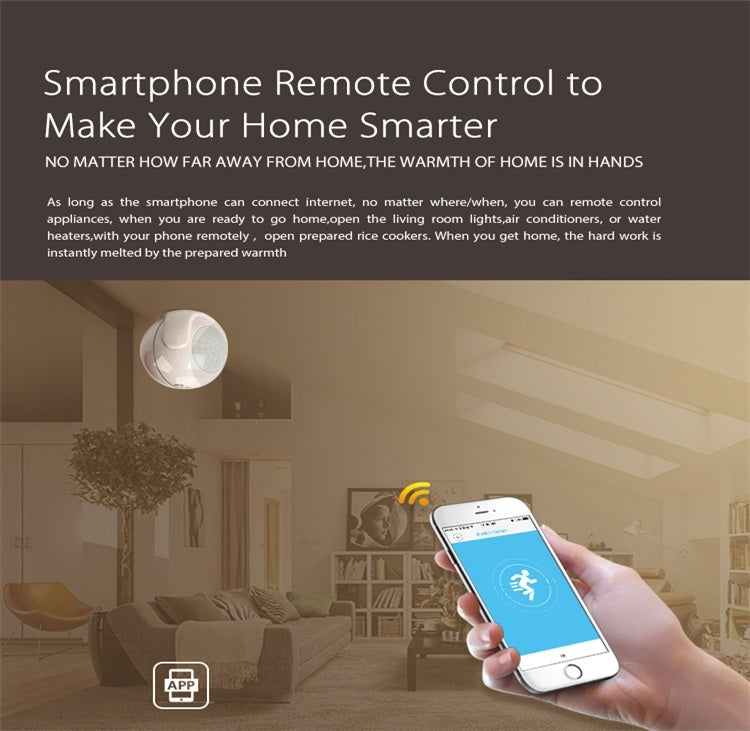 NEO NAS-PD01W Sensor de movimiento inalámbrico WiFi PIR, compatible con sistemas Android/IOS y LED rojo ultrabrillante