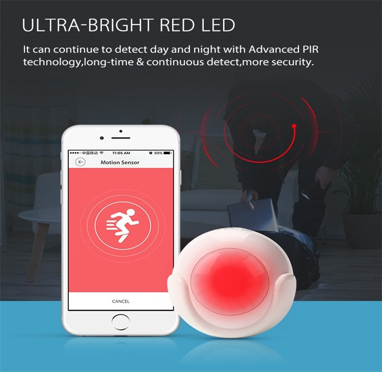 NEO NAS-PD01W Sensor de movimiento inalámbrico WiFi PIR, compatible con sistemas Android/IOS y LED rojo ultrabrillante