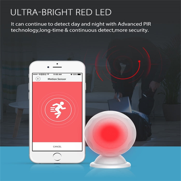 NEO NAS-PD02W Sensor de movimiento inalámbrico WiFi PIR, con soporte magnético y compatible con sistemas Android/IOS y LED rojo ultrabrillante