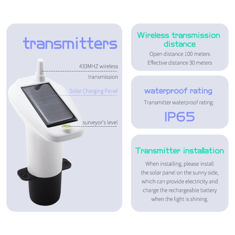 Medidor de nivel de líquido ultrasónico con carga solar TS-FT003, TS-FT003