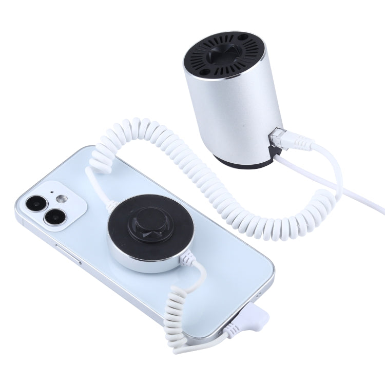Soporte de pantalla cilíndrico con carcasa de aluminio Sistema de seguridad magnético digital Alarma antirrobo / Soporte de pantalla de alarma antirrobo para iPhone, iPod y iPad con puerto de 8 pines, Cylindrical 8 Pin