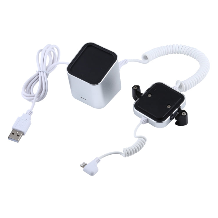Carcasa de aluminio Soporte de alarma antirrobo de columna cuadrada Sistema de seguridad Alarma antirrobo / Soporte de pantalla de alarma antirrobo para iPhone y iPod con puerto de 8 pines, Square-column 8-Pin