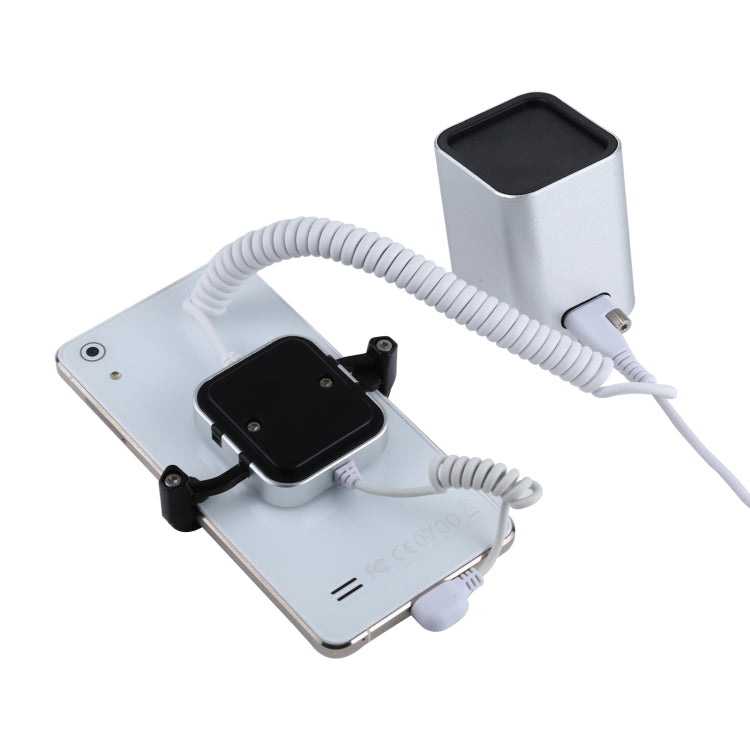 Carcasa de aluminio Soporte de alarma antirrobo de columna cuadrada Sistema de seguridad Alarma antirrobo / Soporte de pantalla de alarma antirrobo para Samsung / Huawei / Xiaomi / OPPO / vivo / LG con puerto micro-USB, Square-column Micro-USB
