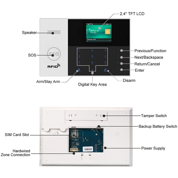 PG-105-GSM Sistema de alarma inteligente GSM/GPRS + WiFi con teclado táctil, pantalla LCD y función RFID, PG-105-GSM(EU Version)
