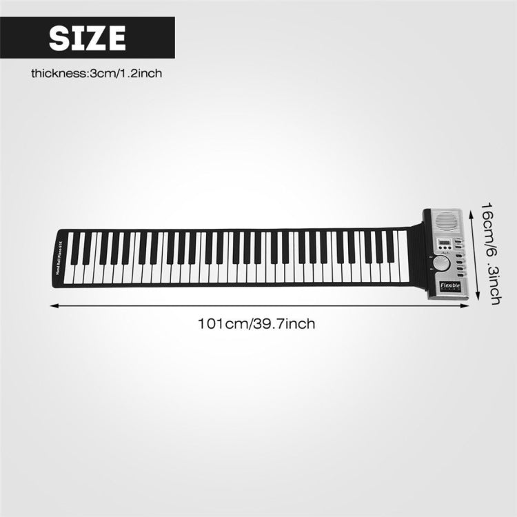 Piano de teclado suave electrónico enrollable Flexible portátil de 61 teclas con altavoces, 61 Keys