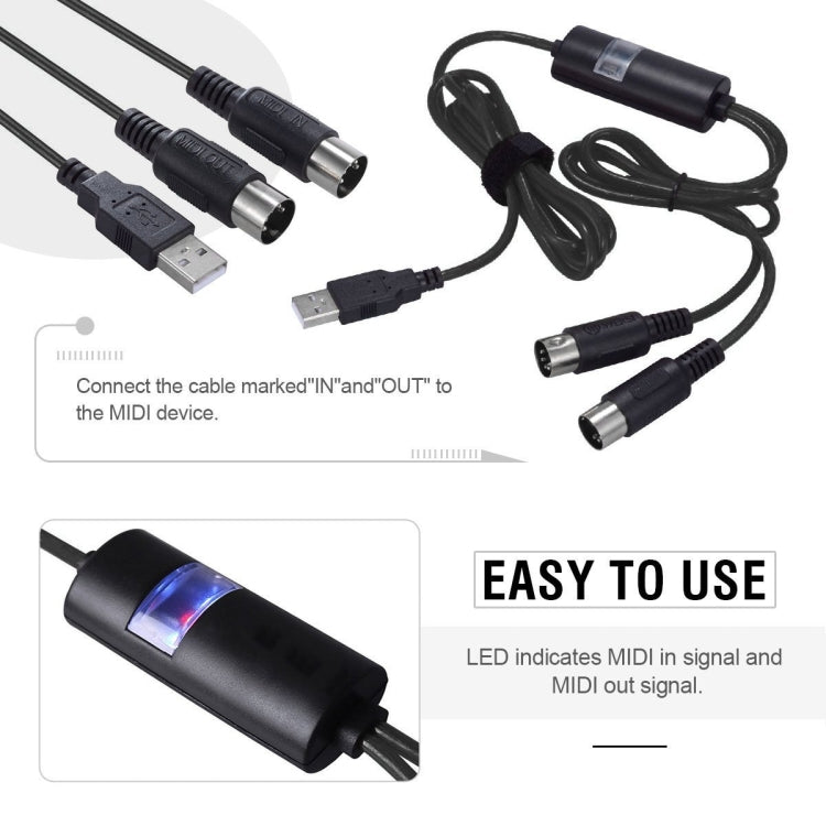 WERSI UM-18 Cable MIDI USB Cable MIDI MidiPort Línea de edición de música de batería electrónica para piano eléctrico, Longitud: 2 m