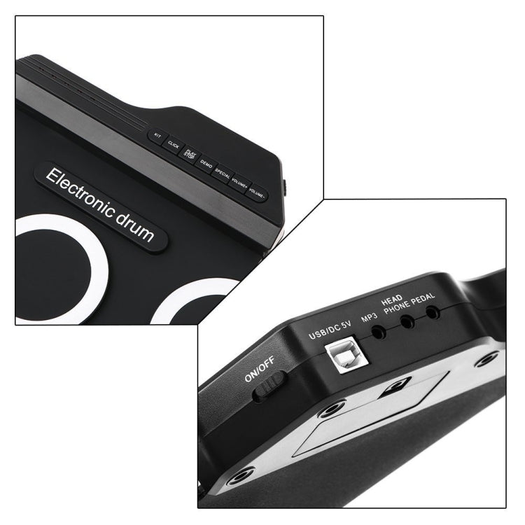 Tambor electrónico portátil de silicona con USB, versión con icono negro, Electronic Drum Black Icon Version