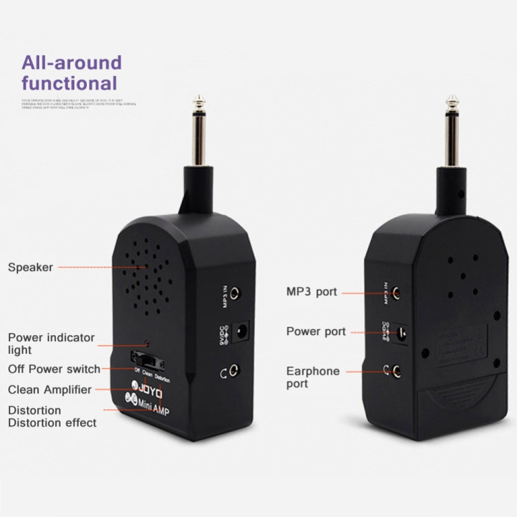 JOYO JA-01 Amplificador de guitarra de gran volumen de 2 W Mini altavoces eléctricos portátiles para bajo con timbre de distorsión, compatible con MP3/auriculares, JA-01