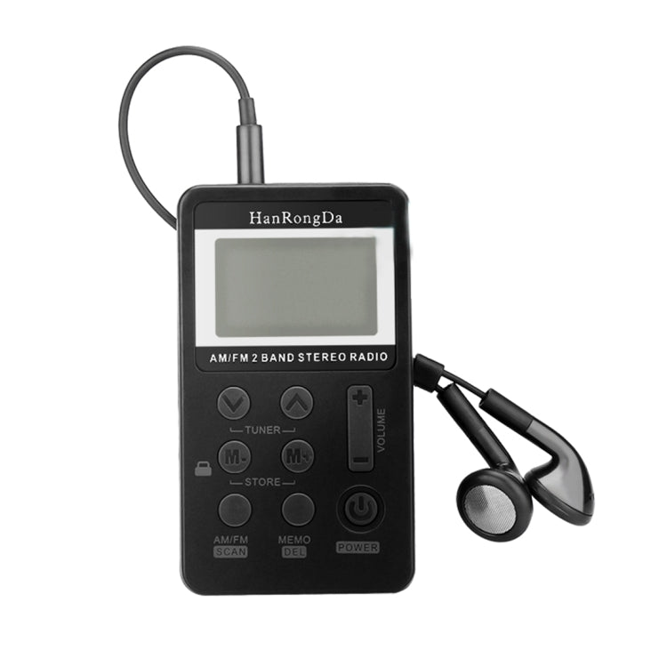 Minireceptor de radio estéreo recargable de dos bandas AM/FM portátil con pantalla LCD, conector para auriculares y cordón