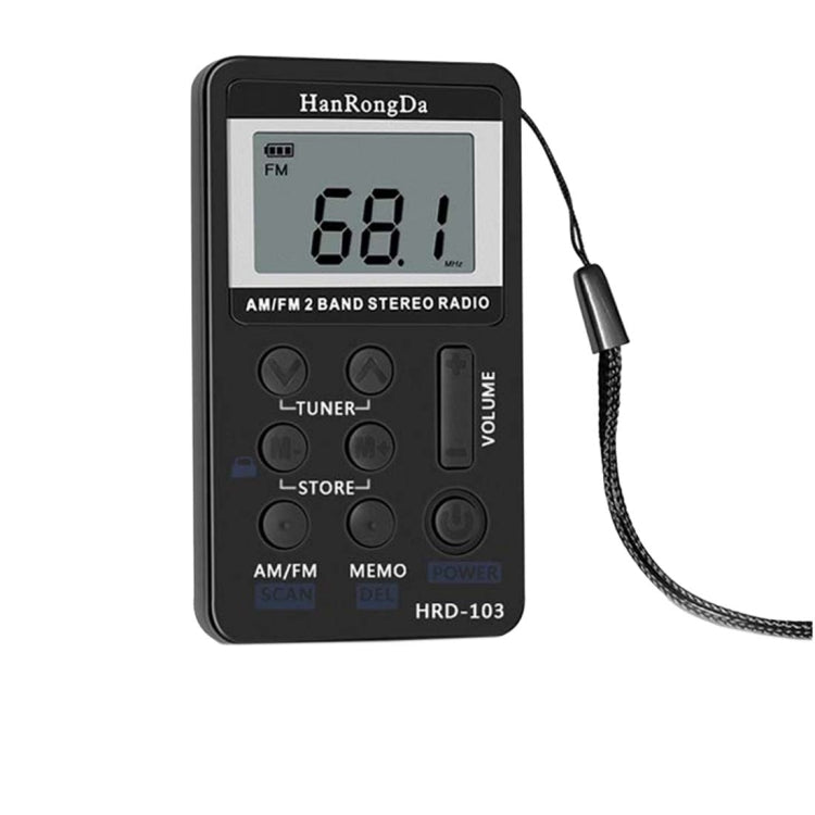 Minireceptor de radio estéreo recargable de dos bandas AM/FM portátil con pantalla LCD, conector para auriculares y cordón