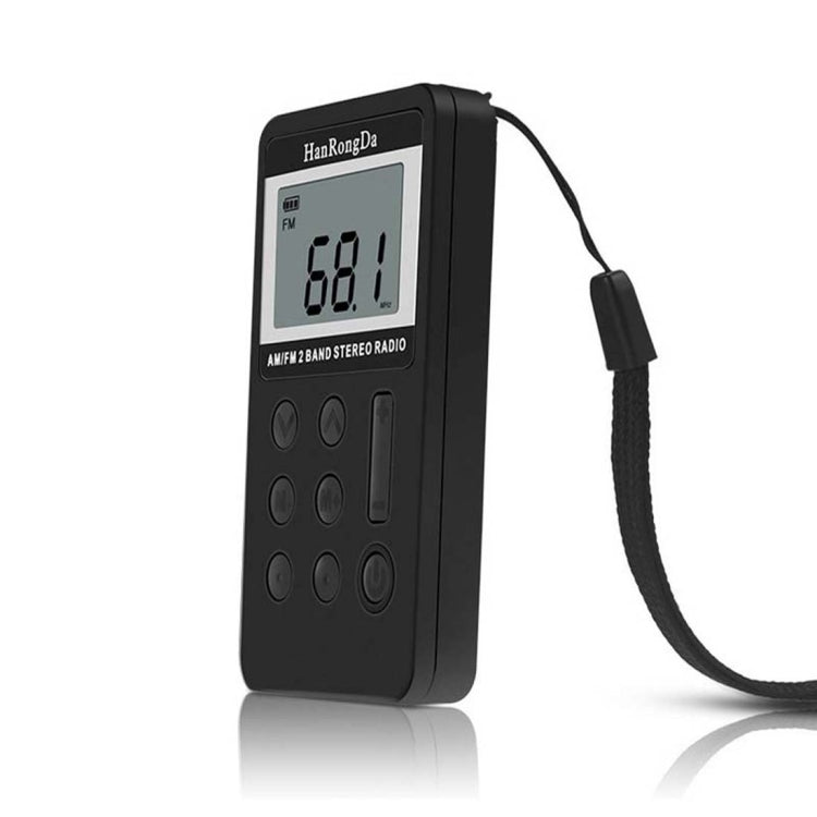 Minireceptor de radio estéreo recargable de dos bandas AM/FM portátil con pantalla LCD, conector para auriculares y cordón