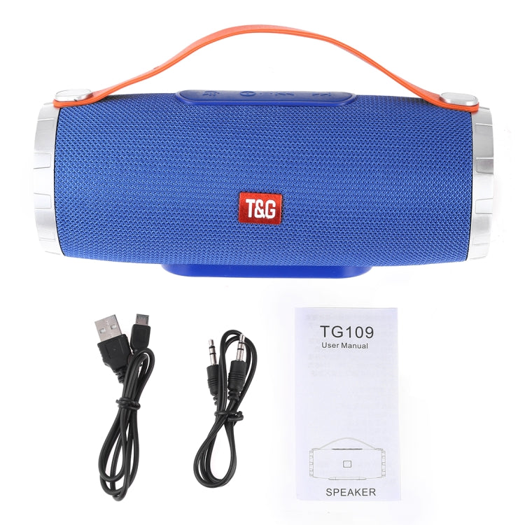 T&G TG109 Altavoz estéreo inalámbrico portátil Bluetooth V4.2 con asa, micrófono incorporado, compatible con llamadas manos libres, tarjeta TF, entrada auxiliar y FM, TG109