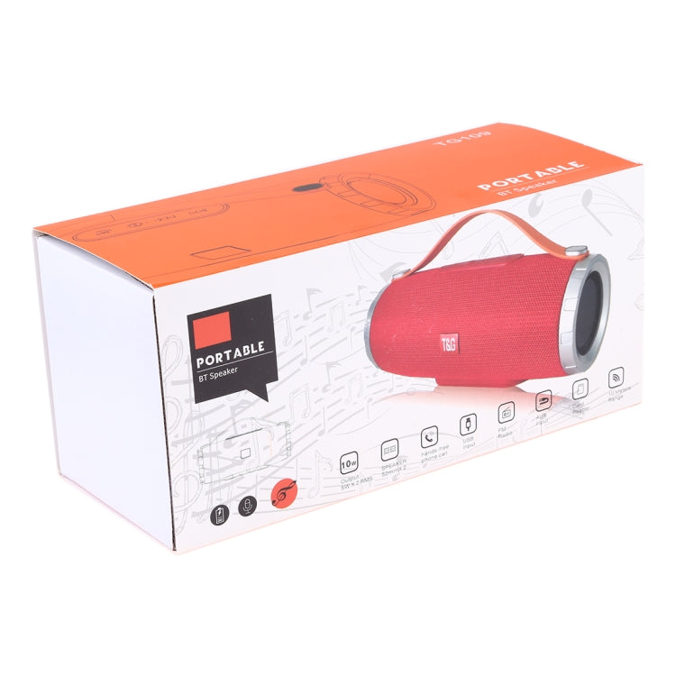T&G TG109 Altavoz estéreo inalámbrico portátil Bluetooth V4.2 con asa, micrófono incorporado, compatible con llamadas manos libres, tarjeta TF, entrada auxiliar y FM, TG109