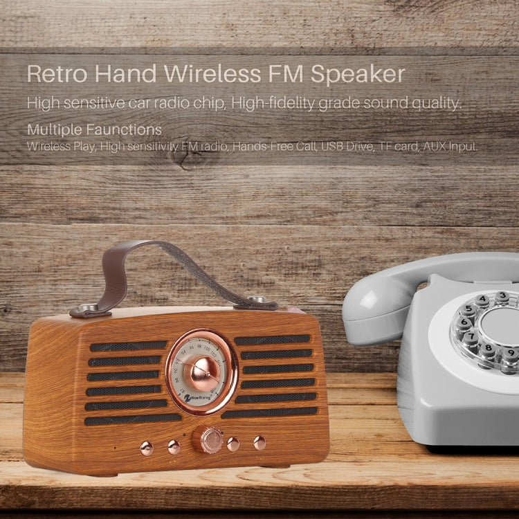 NewRixing NR-4013 Altavoz FM inalámbrico de mano con textura de ceniza de Manchuria Retro con función de llamada, compatible con tarjeta TF y disco U