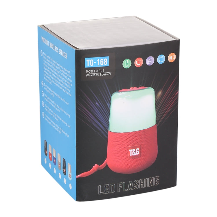 T&G TG168 Altavoz estéreo inalámbrico portátil Bluetooth V5.0 con asa, micrófono incorporado, soporte de luz LED intermitente, tarjeta TF, disco U, entrada auxiliar y FM, TG168
