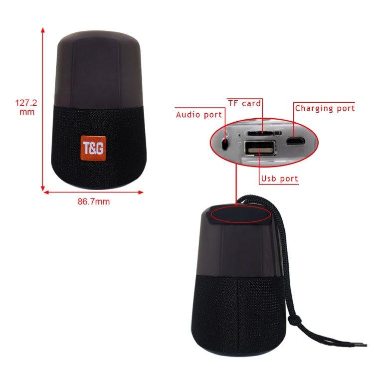 T&G TG168 Altavoz estéreo inalámbrico portátil Bluetooth V5.0 con asa, micrófono incorporado, soporte de luz LED intermitente, tarjeta TF, disco U, entrada auxiliar y FM, TG168