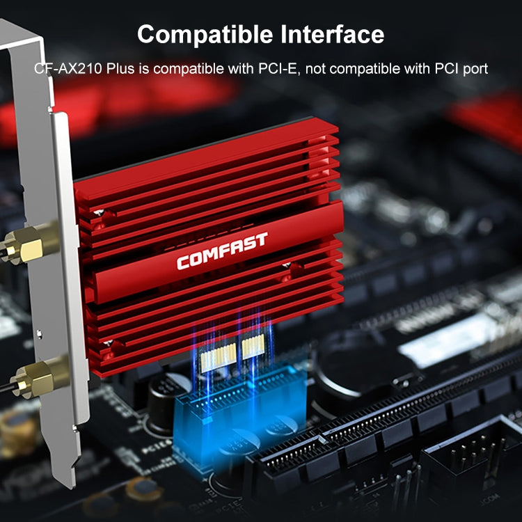 COMFAST CF-AX210 PLUS 5374Mbps Tribanda + Bluetooth 5.2 Tarjeta de red inalámbrica WiFi6E PCI-E, CF-AX210 PLUS