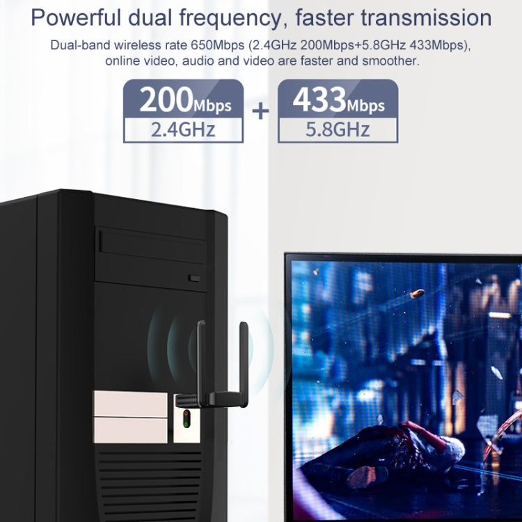 COMFAST CF-822AC 600Mbps 5G Receptor adaptador de red USB Wifi de doble banda, CF-822AC