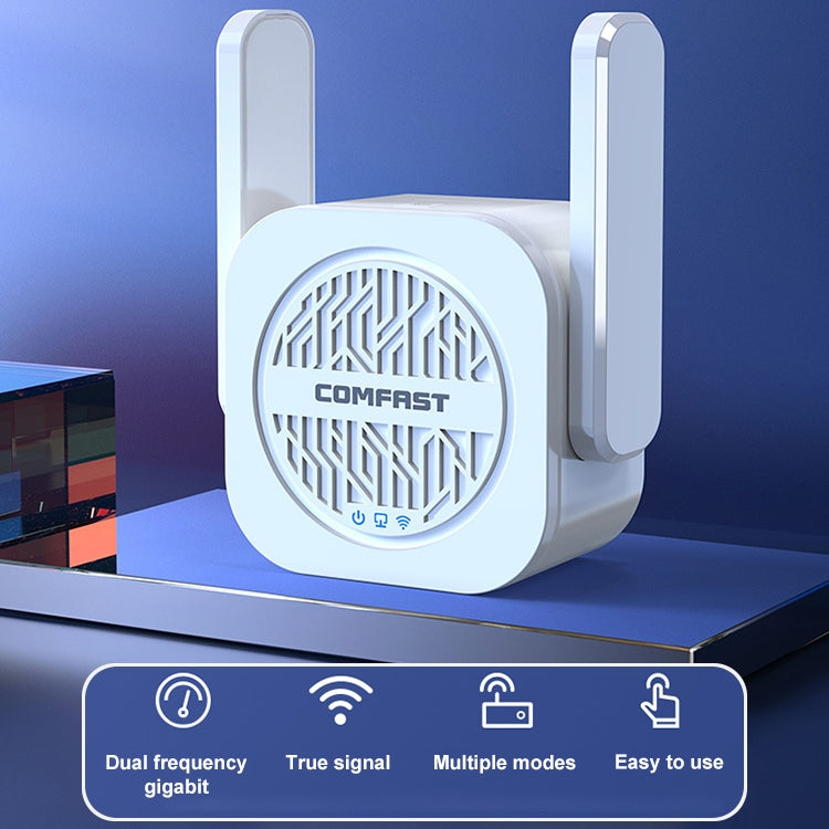 COMFAST CF-WR765AC Amplificador repetidor inalámbrico de doble banda de 1200 Mbps con antena externa, CF-WR765AC