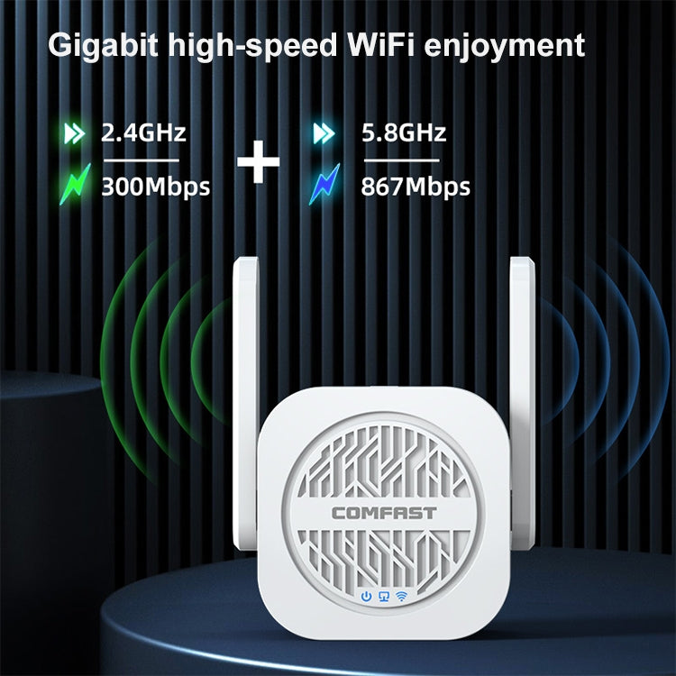 COMFAST CF-WR765AC Amplificador repetidor inalámbrico de doble banda de 1200 Mbps con antena externa, CF-WR765AC